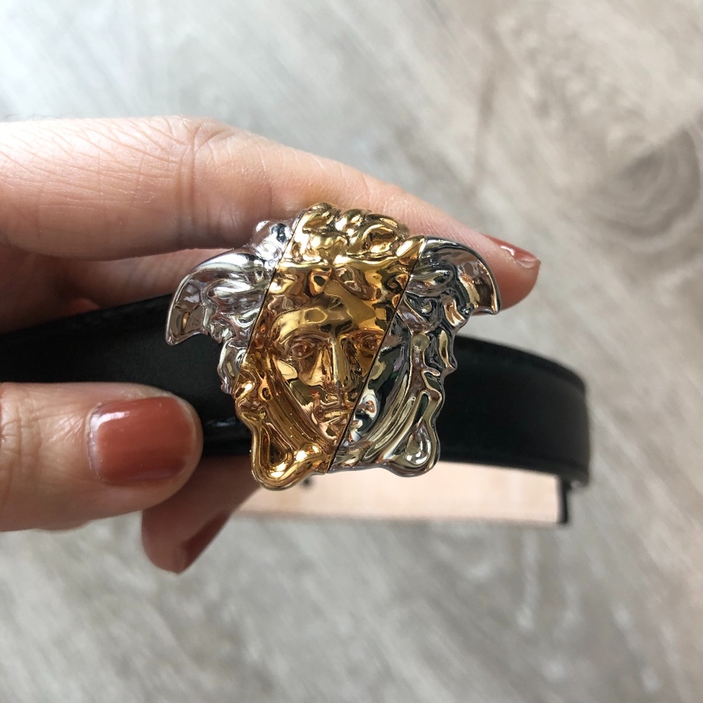 VERSACE Black Narrow Medusa Palazzo Dia Belt